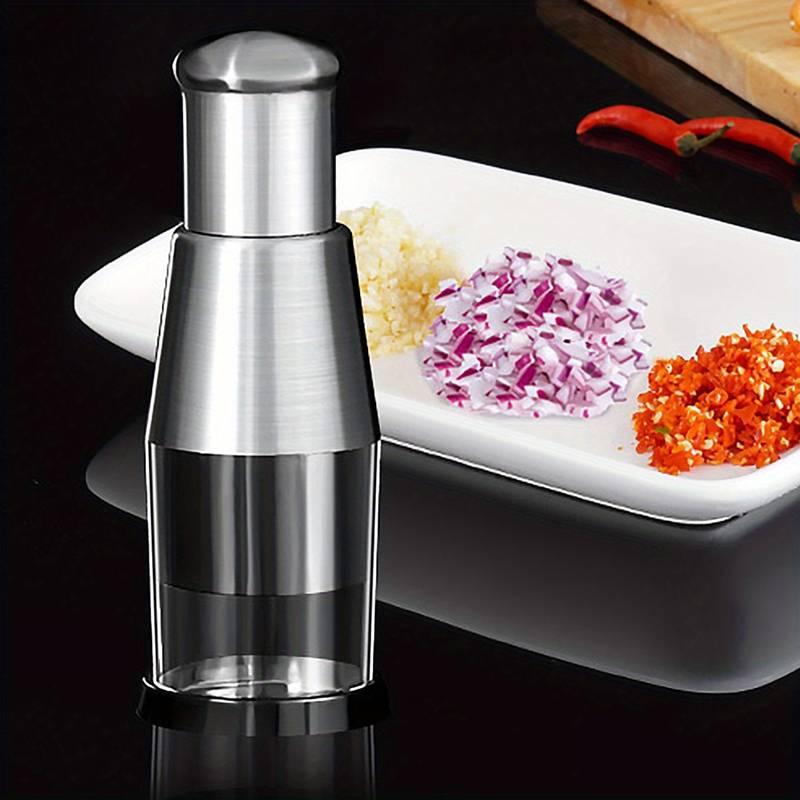 Stainless Steel Garlic Press and Vegetable Chopper - Manual Multifunction Kitchen Gadget