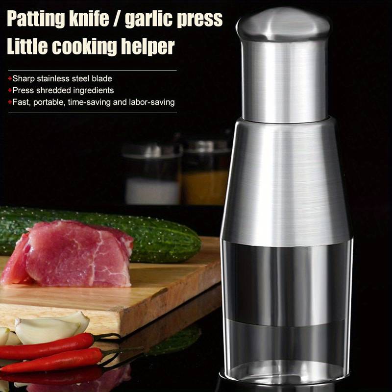 Stainless Steel Garlic Press and Vegetable Chopper - Manual Multifunction Kitchen Gadget