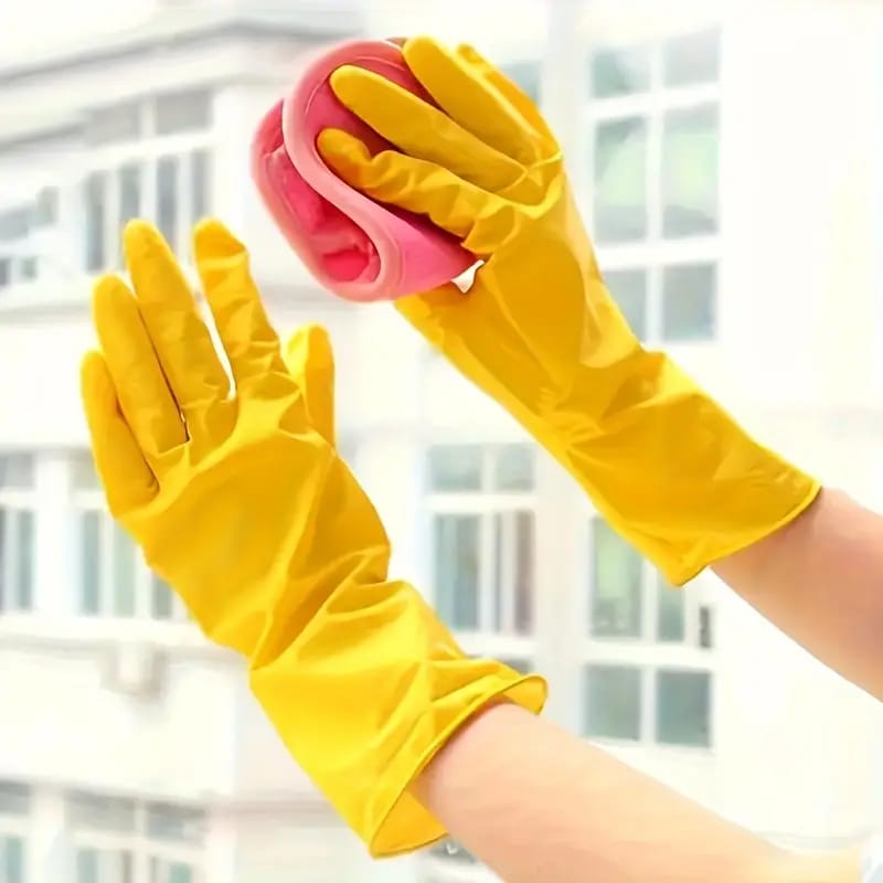 Waterproof Household Gloves for Kitchen Cleaning and Laundry - Durable Double-Color Rubber Gloves for All Seasons - No Alcohol
