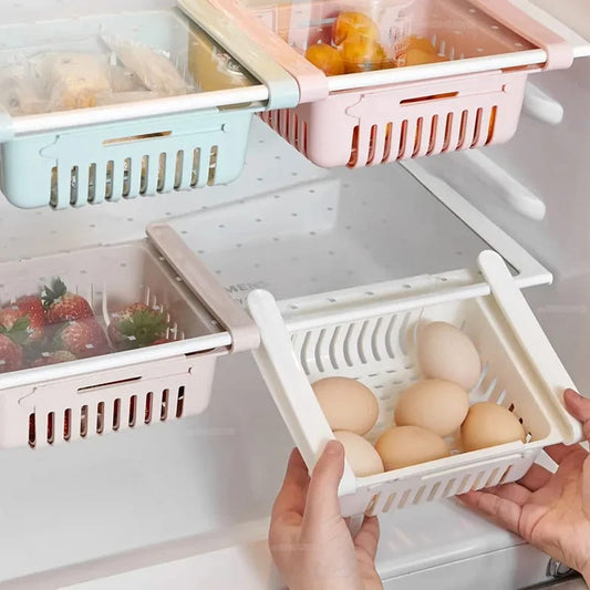 3 pcs Adjustable Fridge Storage Basket Expandable Fridge Storage Rack Plastic Fridge
