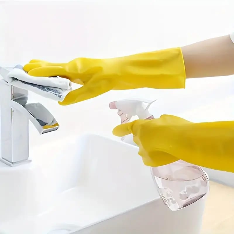 Waterproof Household Gloves for Kitchen Cleaning and Laundry - Durable Double-Color Rubber Gloves for All Seasons - No Alcohol
