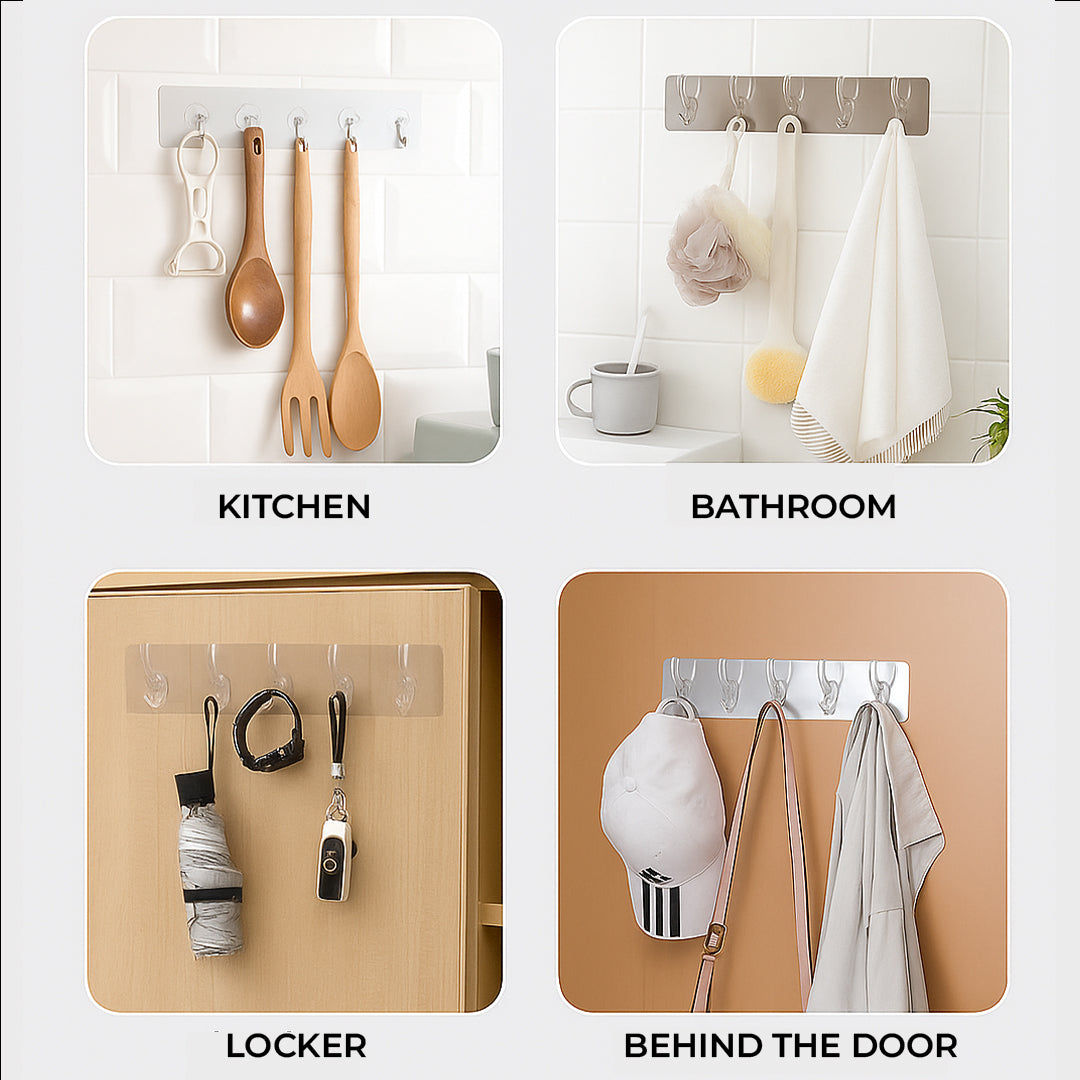 Transparent Wall Adhesive Hooks Row - Pack of 3