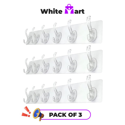 Transparent Wall Adhesive Hooks Row - Pack of 3