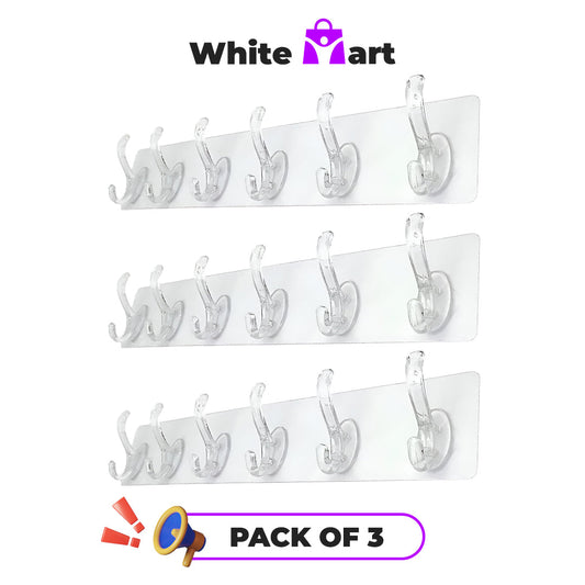 Transparent Wall Adhesive Hooks Row - Pack of 3
