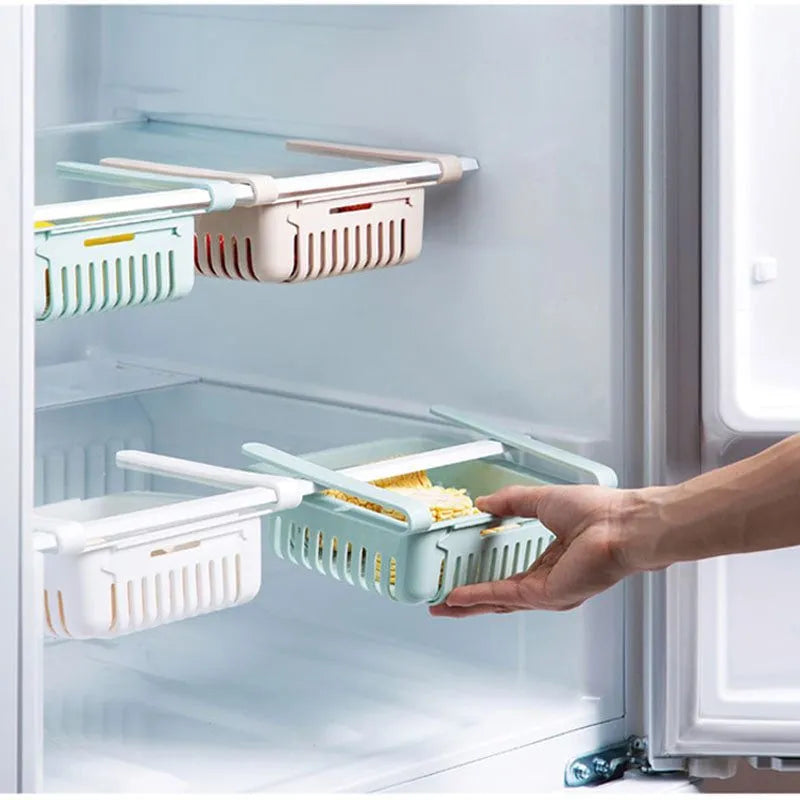 3 pcs Adjustable Fridge Storage Basket Expandable Fridge Storage Rack Plastic Fridge