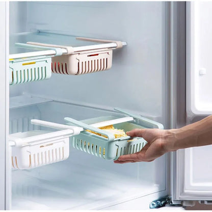 3 pcs Adjustable Fridge Storage Basket Expandable Fridge Storage Rack Plastic Fridge