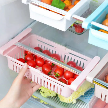 3 pcs Adjustable Fridge Storage Basket Expandable Fridge Storage Rack Plastic Fridge