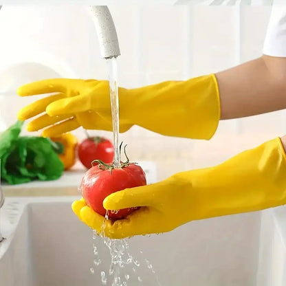 Waterproof Household Gloves for Kitchen Cleaning and Laundry - Durable Double-Color Rubber Gloves for All Seasons - No Alcohol